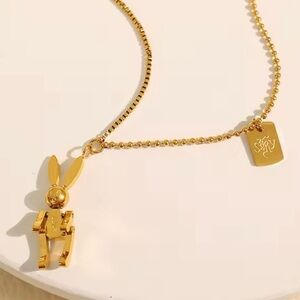 RETAIL 💰290 18K GOLD PLATED Rabbit Bunny Easter Pendant Chain Necklace